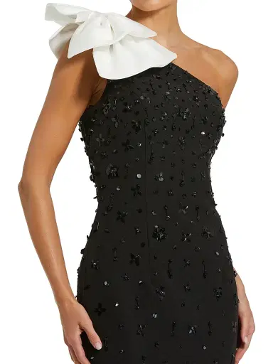 Mac Duggal Women's Beaded Crepe One-Shoulder Cocktail Dress - Black White | Thumbnail 3 Mac Duggal Women's Beaded Crepe One-Shoulder Cocktail Dress - Black White | Thumbnail 3