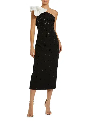 Mac Duggal Women's Beaded Crepe One-Shoulder Cocktail Dress - Black White | Thumbnail 1 Mac Duggal Women's Beaded Crepe One-Shoulder Cocktail Dress - Black White | Thumbnail 1
