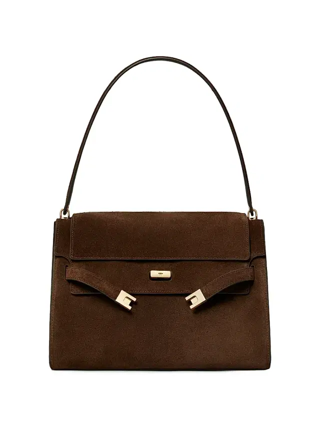 Tory Burch Women's Lee Radziwill  Suede Shoulder Bag - Dark Cocoa