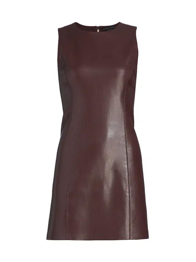 ALICE + OLIVIA Women's Lena Vegan Leather Minidress - Dark Chocolate