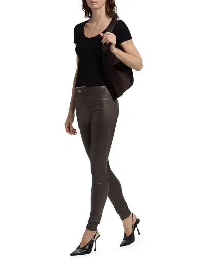 L'AGENCE Women's Marguerite Mid-Rise Coated Skinny Jeans - Chocolate Coated | Thumbnail 2