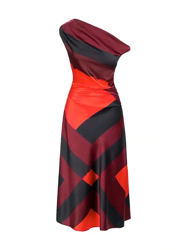 Staud Women's Phare Abstract Stretch-Silk One-Shoulder Dress - Ruby Prism