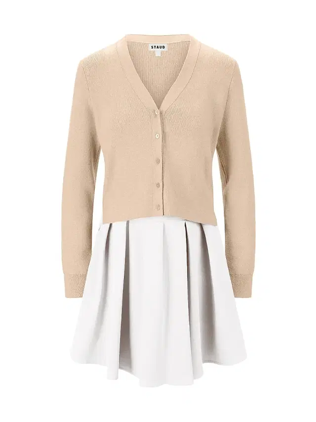 Staud Women's Milo V-Neck Long-Sleeve Combo Minidress - Wheat White