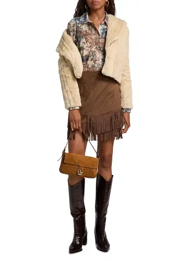 L'Agence Women's Davy Faux fur Cropped Jacket - Latte Striped Fur - Size 16 | Thumbnail 2