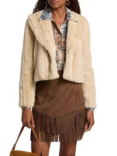 L'Agence Women's Davy Faux fur Cropped Jacket - Latte Striped Fur - Size 16 | Thumbnail 3