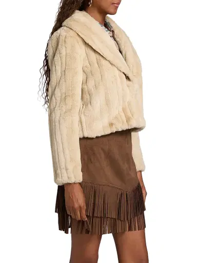 L'Agence Women's Davy Faux fur Cropped Jacket - Latte Striped Fur - Size 16 | Thumbnail 4