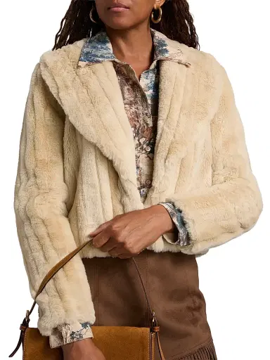 L'Agence Women's Davy Faux fur Cropped Jacket - Latte Striped Fur - Size 16 | Thumbnail 6