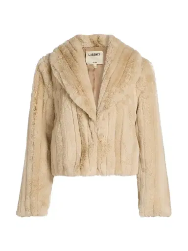 L'Agence Women's Davy Faux fur Cropped Jacket - Latte Striped Fur - Size 16 | Thumbnail 1