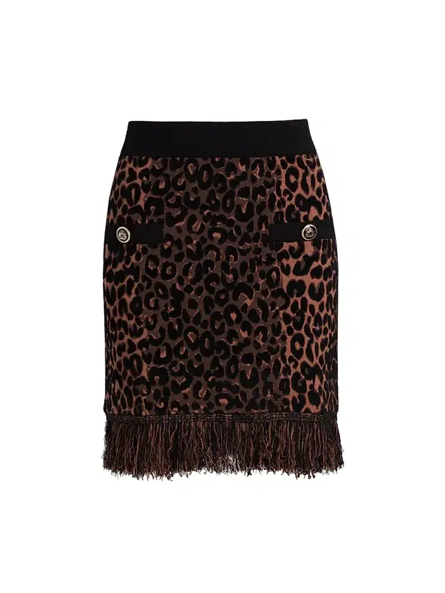 Milly Women's Leopard-Print Fringe-Hem Knit Skirt