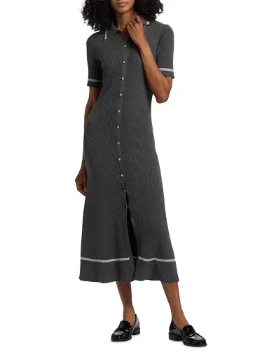 rag & bone Women's Kassy Rib-Knit Polo Midi-Dress - Charcoal | Thumbnail 2