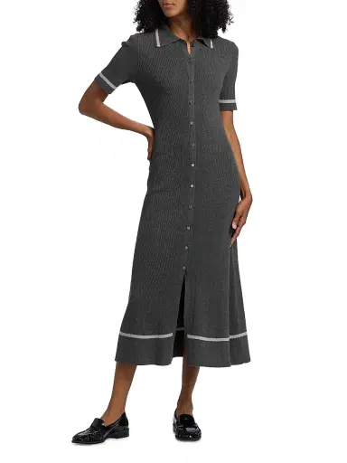 rag & bone Women's Kassy Rib-Knit Polo Midi-Dress - Charcoal | Thumbnail 3