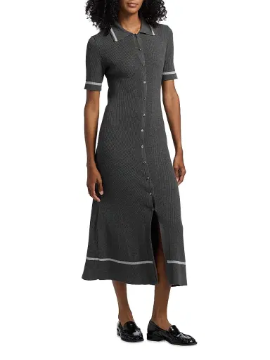 rag & bone Women's Kassy Rib-Knit Polo Midi-Dress - Charcoal | Thumbnail 4