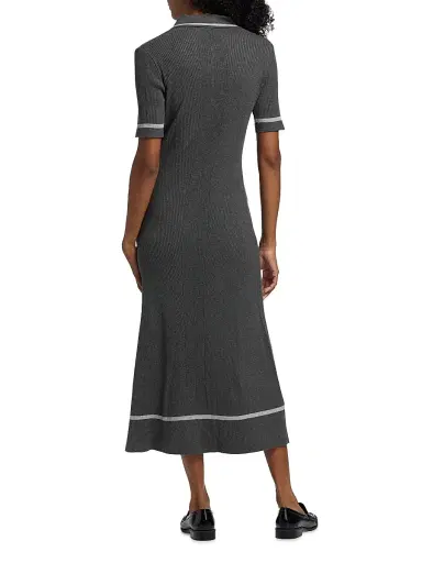rag & bone Women's Kassy Rib-Knit Polo Midi-Dress - Charcoal | Thumbnail 5
