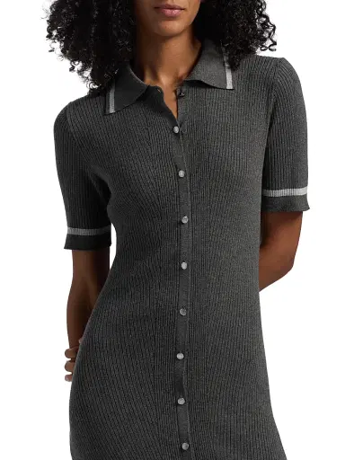 rag & bone Women's Kassy Rib-Knit Polo Midi-Dress - Charcoal | Thumbnail 6