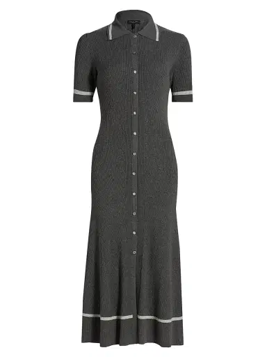 rag & bone Women's Kassy Rib-Knit Polo Midi-Dress - Charcoal | Thumbnail 1