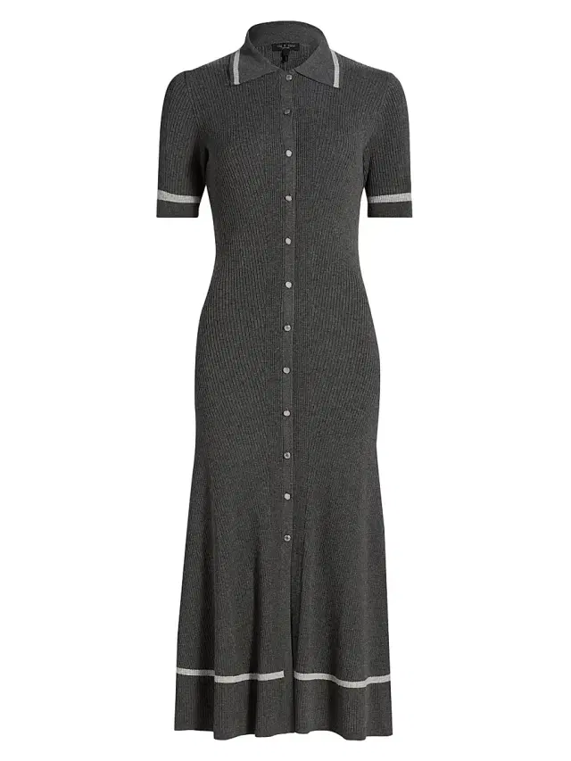 rag & bone Women's Kassy Rib-Knit Polo Midi-Dress - Charcoal