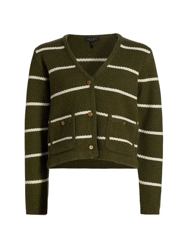 rag & bone Women's Peggy Striped Wool V-Neck Cardigan - Army Multi