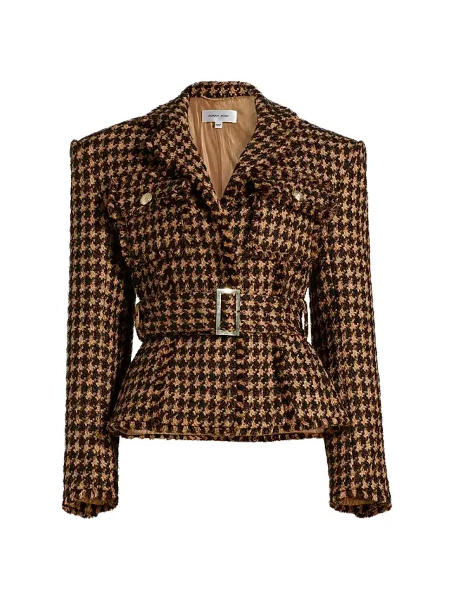 Ronny Kobo Women's Janice Houndstooth Tweed Jacket - Chocolate Camel