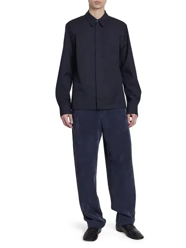 Dries Van Noten Men's Corran Cotton-Wool Button-Front Shirt - Navy - Size Small | Thumbnail 2 Dries Van Noten Men's Corran Cotton-Wool Button-Front Shirt - Navy - Size Small | Thumbnail 2