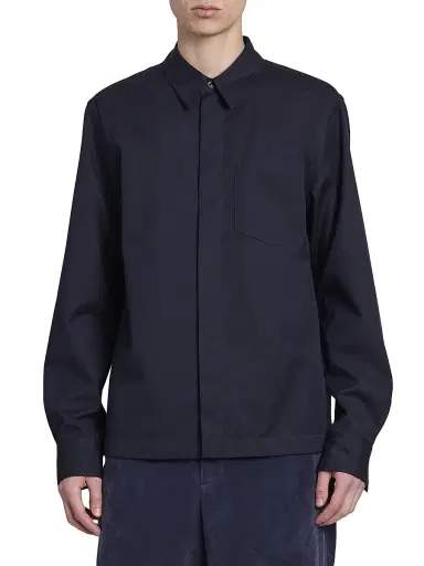 Dries Van Noten Men's Corran Cotton-Wool Button-Front Shirt - Navy - Size Small | Thumbnail 3 Dries Van Noten Men's Corran Cotton-Wool Button-Front Shirt - Navy - Size Small | Thumbnail 3