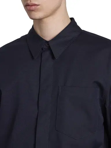 Dries Van Noten Men's Corran Cotton-Wool Button-Front Shirt - Navy - Size Small | Thumbnail 6 Dries Van Noten Men's Corran Cotton-Wool Button-Front Shirt - Navy - Size Small | Thumbnail 6