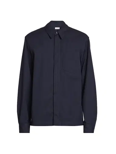 Dries Van Noten Men's Corran Cotton-Wool Button-Front Shirt - Navy - Size Small | Thumbnail 1 Dries Van Noten Men's Corran Cotton-Wool Button-Front Shirt - Navy - Size Small | Thumbnail 1