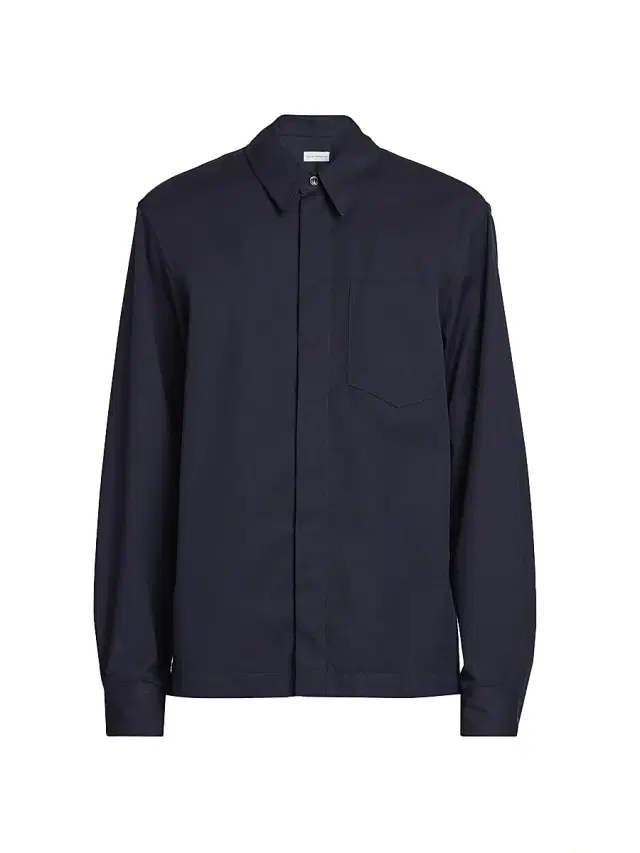 Dries Van Noten Men's Corran Cotton-Wool Button-Front Shirt - Navy
