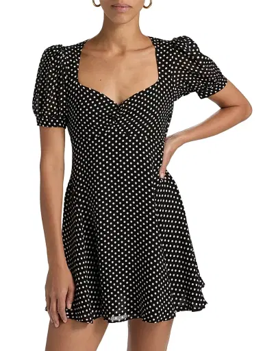 Reformation Women's Rebecca Polka Dot Minidress - Caviar Dot - Size 12 | Thumbnail 3