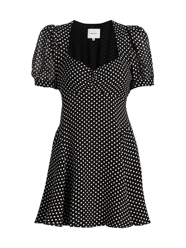 Reformation Women's Rebecca Polka Dot Minidress - Caviar Dot