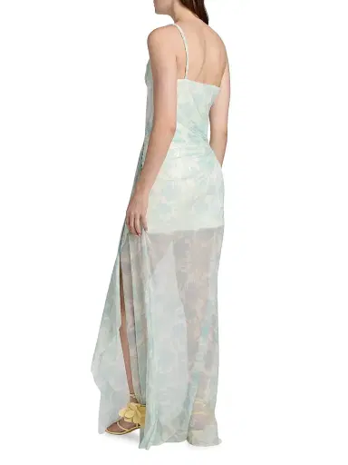 BCBGMAXAZRIA Women's Mesh Sequin One-Shoulder Floral Gown - Sky Floral Print | Thumbnail 5