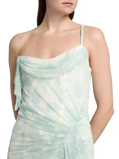 BCBGMAXAZRIA Women's Mesh Sequin One-Shoulder Floral Gown - Sky Floral Print | Thumbnail 6