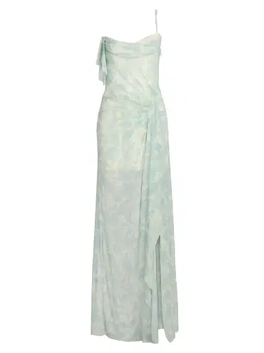 BCBGMAXAZRIA Women's Mesh Sequin One-Shoulder Floral Gown - Sky Floral Print | Thumbnail 1