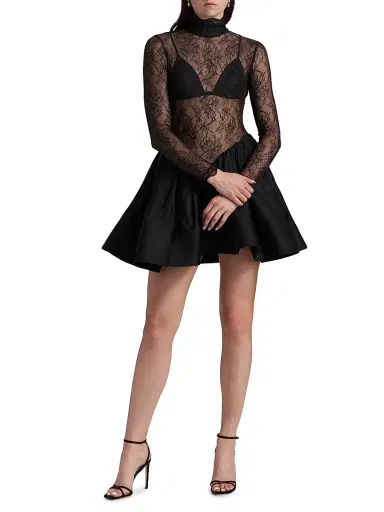 BCBGMAXAZRIA Women's Stretch Lace Bubble Minidress - Black - Size 12 | Thumbnail 2 BCBGMAXAZRIA Women's Stretch Lace Bubble Minidress - Black - Size 12 | Thumbnail 2