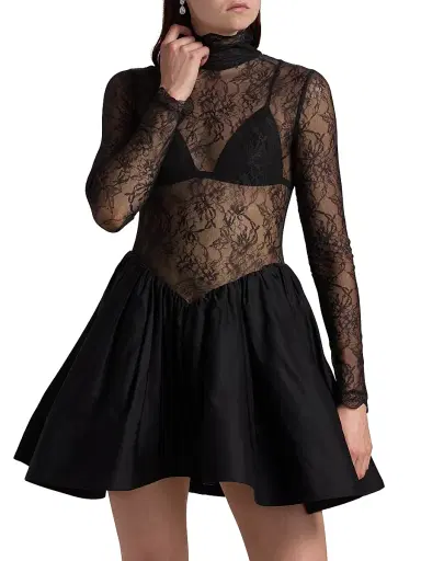 BCBGMAXAZRIA Women's Stretch Lace Bubble Minidress - Black - Size 12 | Thumbnail 3 BCBGMAXAZRIA Women's Stretch Lace Bubble Minidress - Black - Size 12 | Thumbnail 3