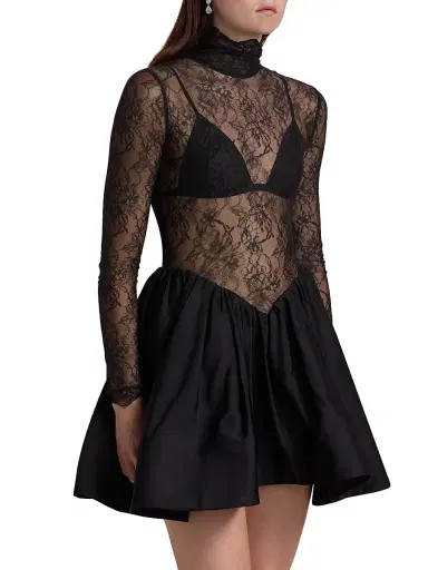 BCBGMAXAZRIA Women's Stretch Lace Bubble Minidress - Black - Size 12 | Thumbnail 4 BCBGMAXAZRIA Women's Stretch Lace Bubble Minidress - Black - Size 12 | Thumbnail 4