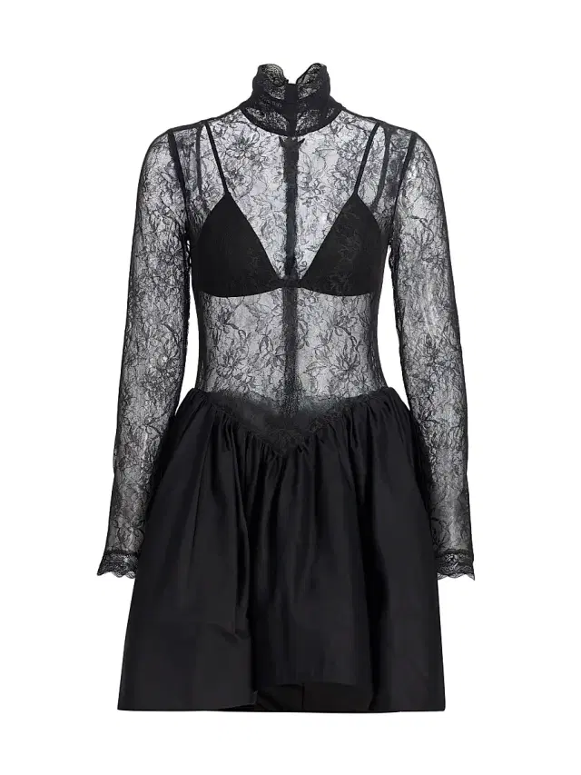 BCBGMAXAZRIA Women's Stretch Lace Bubble Minidress - Black