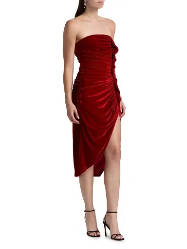 BCBGMAXAZRIA Women's Ruffled Velvet Strapless Minidress | Thumbnail 4 BCBGMAXAZRIA Women's Ruffled Velvet Strapless Minidress | Thumbnail 4