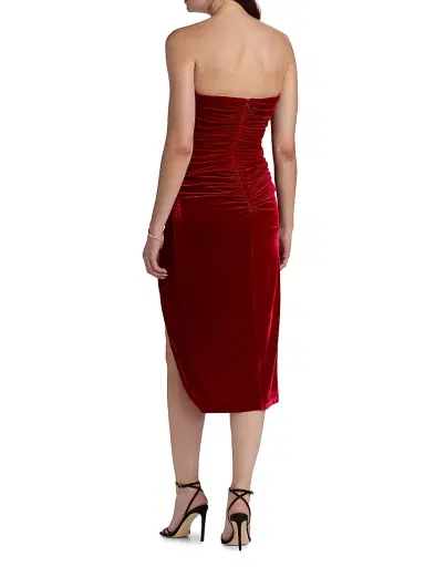 BCBGMAXAZRIA Women's Ruffled Velvet Strapless Minidress - Chilli Pepper - Size 12 | Thumbnail 5 BCBGMAXAZRIA Women's Ruffled Velvet Strapless Minidress - Chilli Pepper - Size 12 | Thumbnail 5