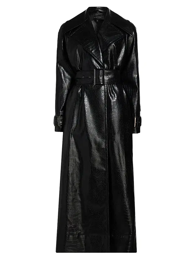 Toccin Women's Chloe Croc-Embossed Faux Leather Trench Coat - Jet