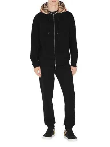 Burberry Men's Samuel Cotton Check-Trimmed Hoodie - Black - Size XXL | Thumbnail 2