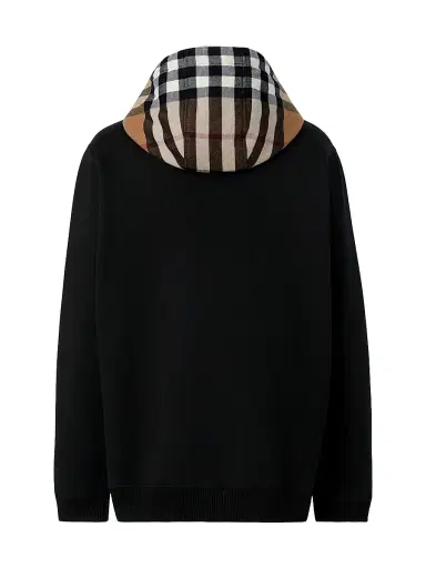Burberry Men's Samuel Cotton Check-Trimmed Hoodie - Black - Size XXL | Thumbnail 3