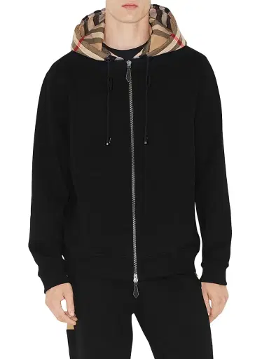 Burberry Men's Samuel Cotton Check-Trimmed Hoodie - Black - Size XXL | Thumbnail 4