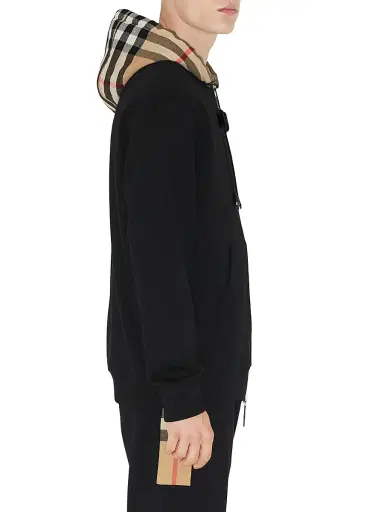Burberry Men's Samuel Cotton Check-Trimmed Hoodie - Black - Size XXL | Thumbnail 5