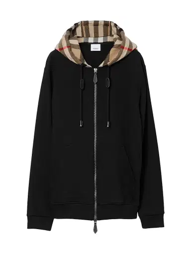 Burberry Men's Samuel Cotton Check-Trimmed Hoodie - Black - Size XXL | Thumbnail 1
