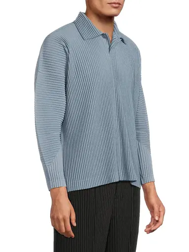 Homme Plissé Issey Miyake Men's August Long-Sleeve Polo Shirt - Slate Blue | Thumbnail 4