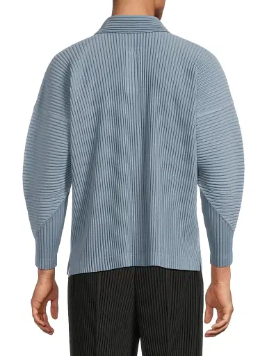 Homme Plissé Issey Miyake Men's August Long-Sleeve Polo Shirt - Slate Blue | Thumbnail 5