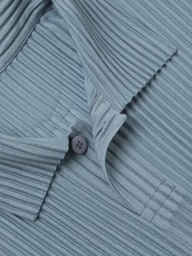 Homme Plissé Issey Miyake Men's August Long-Sleeve Polo Shirt - Slate Blue | Thumbnail 6