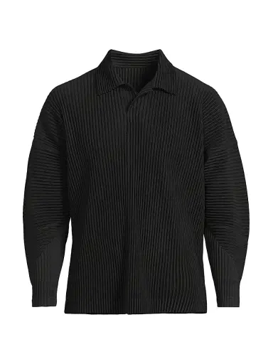 Homme Plissé Issey Miyake Men's August Long-Sleeve Polo Shirt - Slate Blue | Thumbnail 7