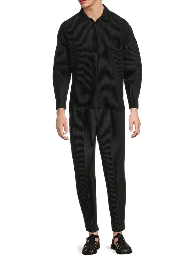 Homme Plissé Issey Miyake Men's August Long-Sleeve Polo Shirt - Slate Blue | Thumbnail 8