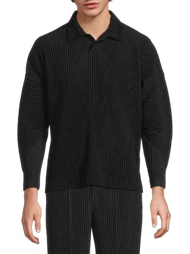 Homme Plissé Issey Miyake Men's August Long-Sleeve Polo Shirt - Slate Blue | Thumbnail 9